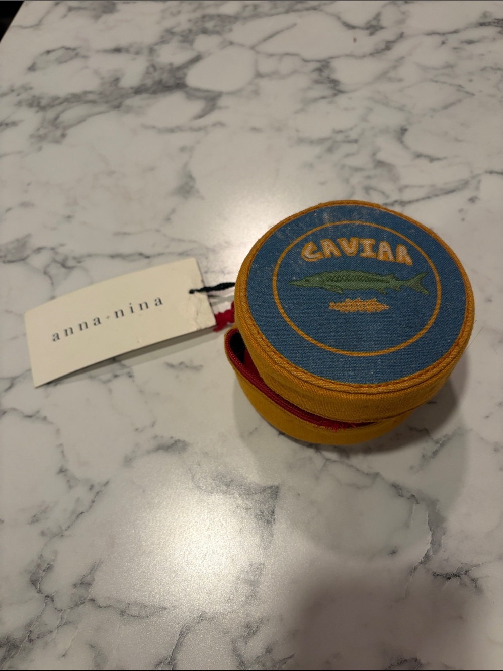 Anna Sui Yellow and Blue 'Caviar' Round Jewelry Pouch